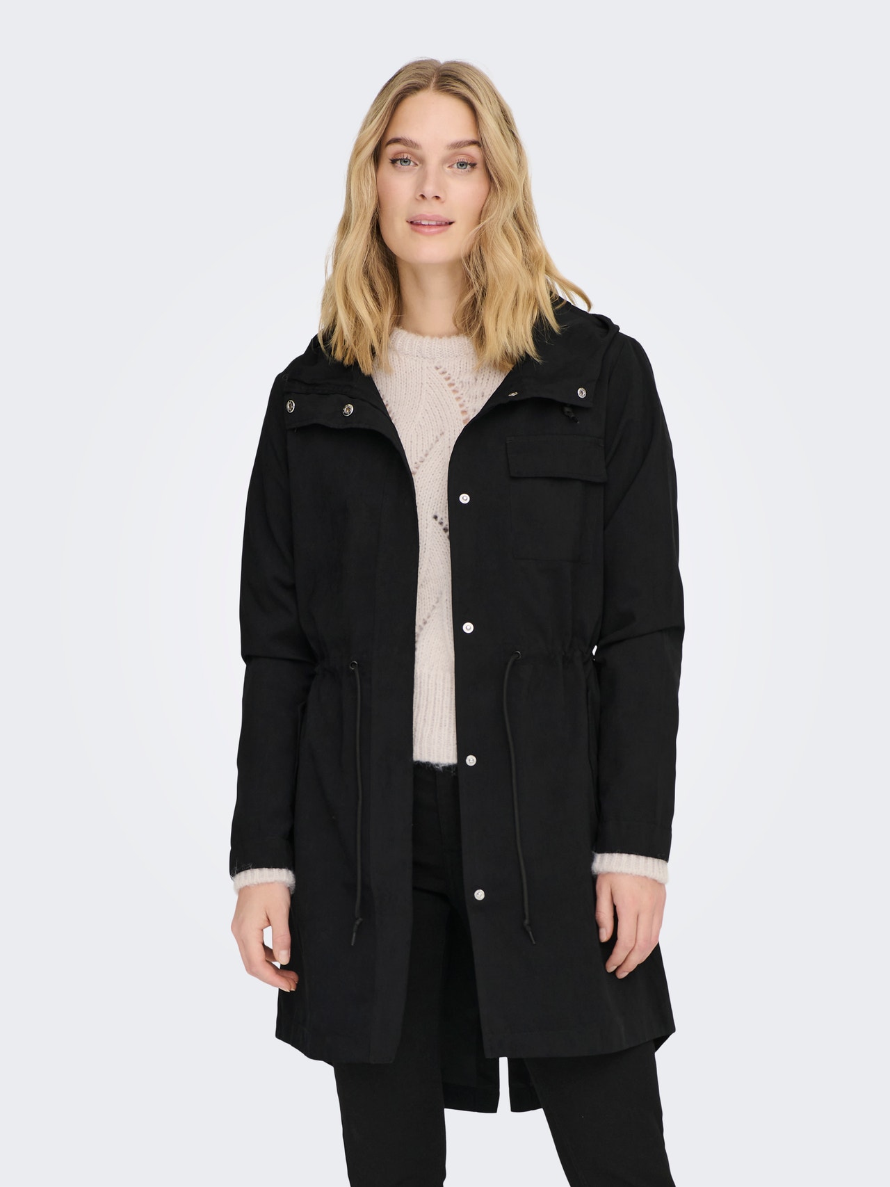 ONLY Coat with Hood and string regulation -Black - 15281801