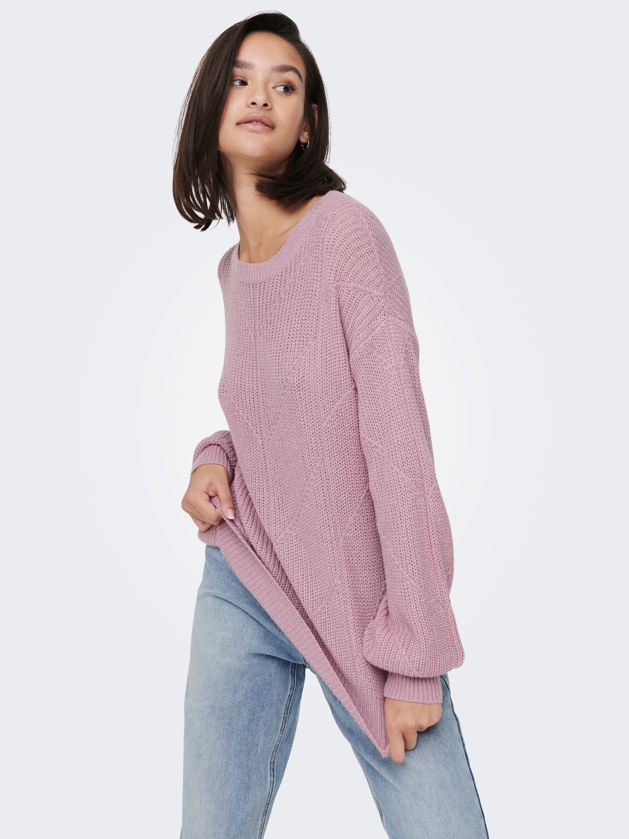 ONLY Pull-overs Col rond Bas hauts Épaules tombantes -Mauve Mist - 15281984
