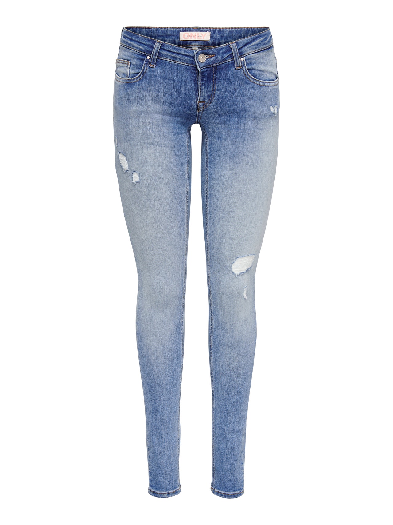ONLY Skinny Fit Låg midja Sliten fåll Jeans -Light Medium Blue Denim - 15282056