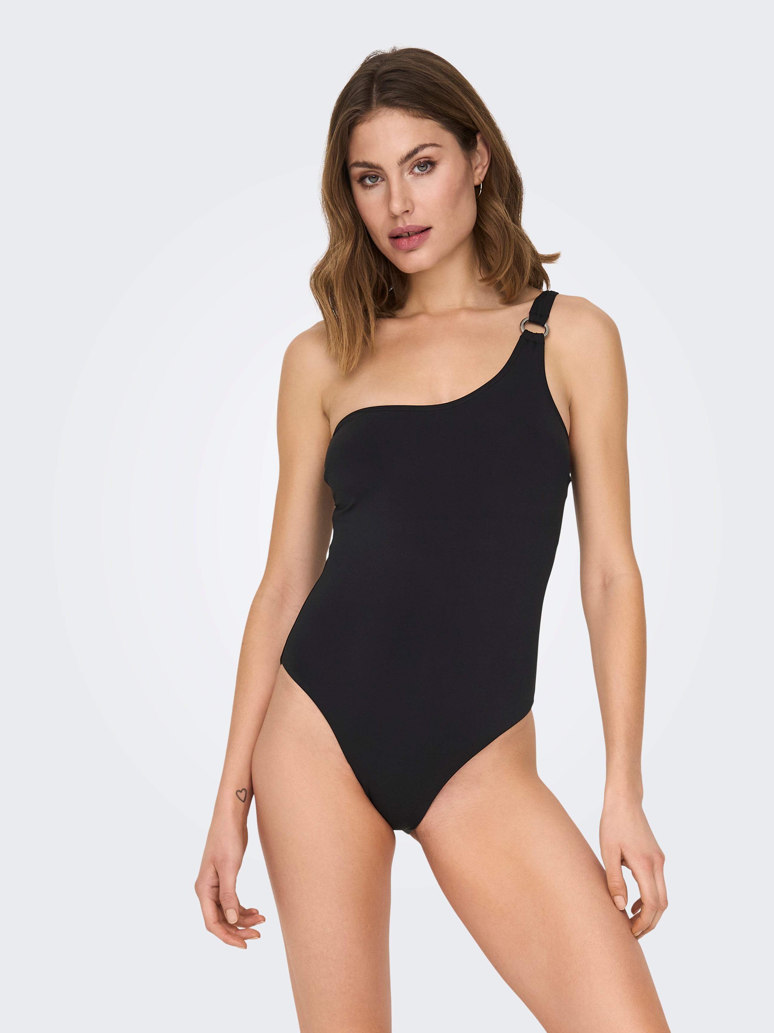 Black one cheap shoulder swimsuit