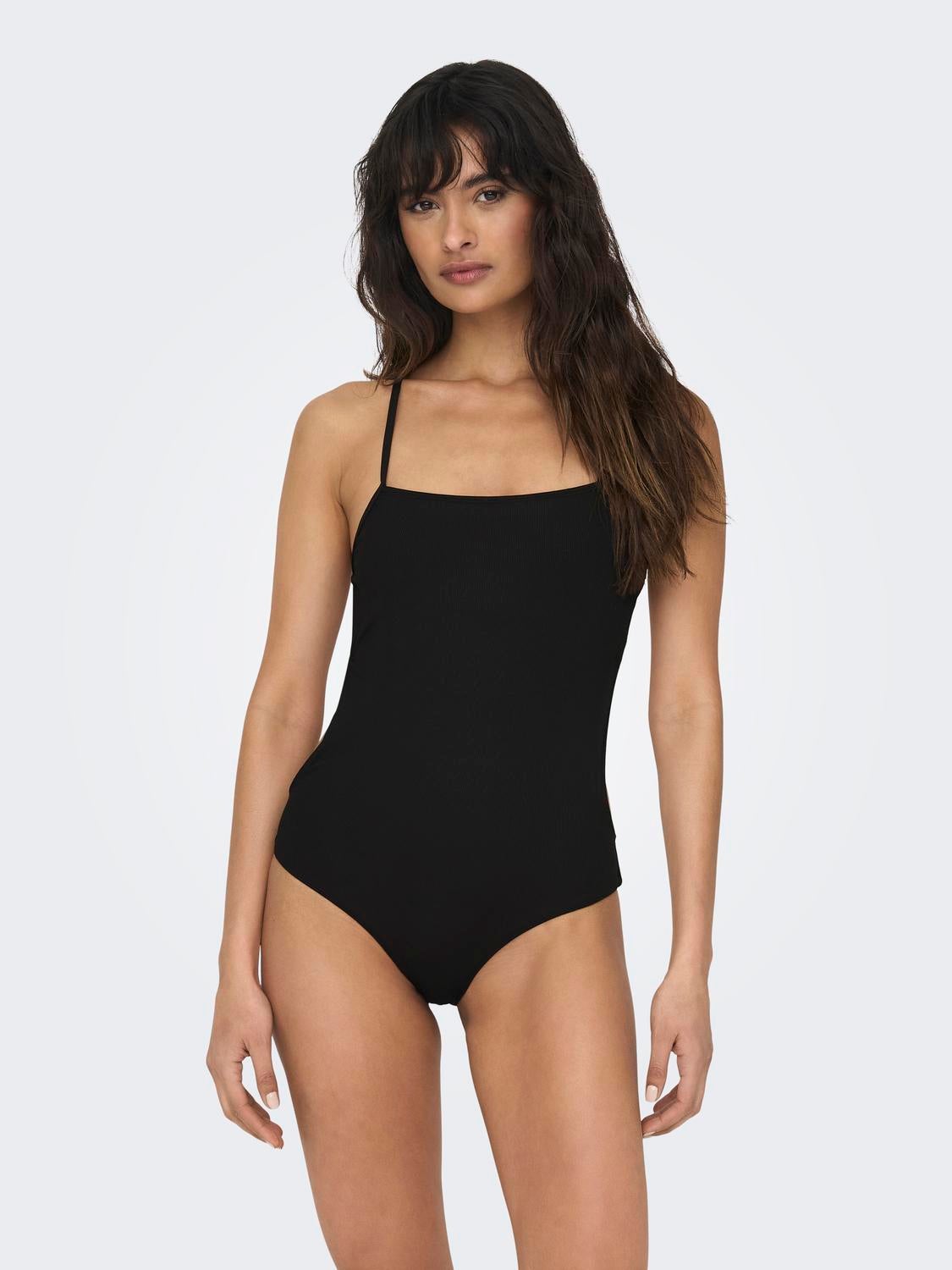 black open back swimsuit