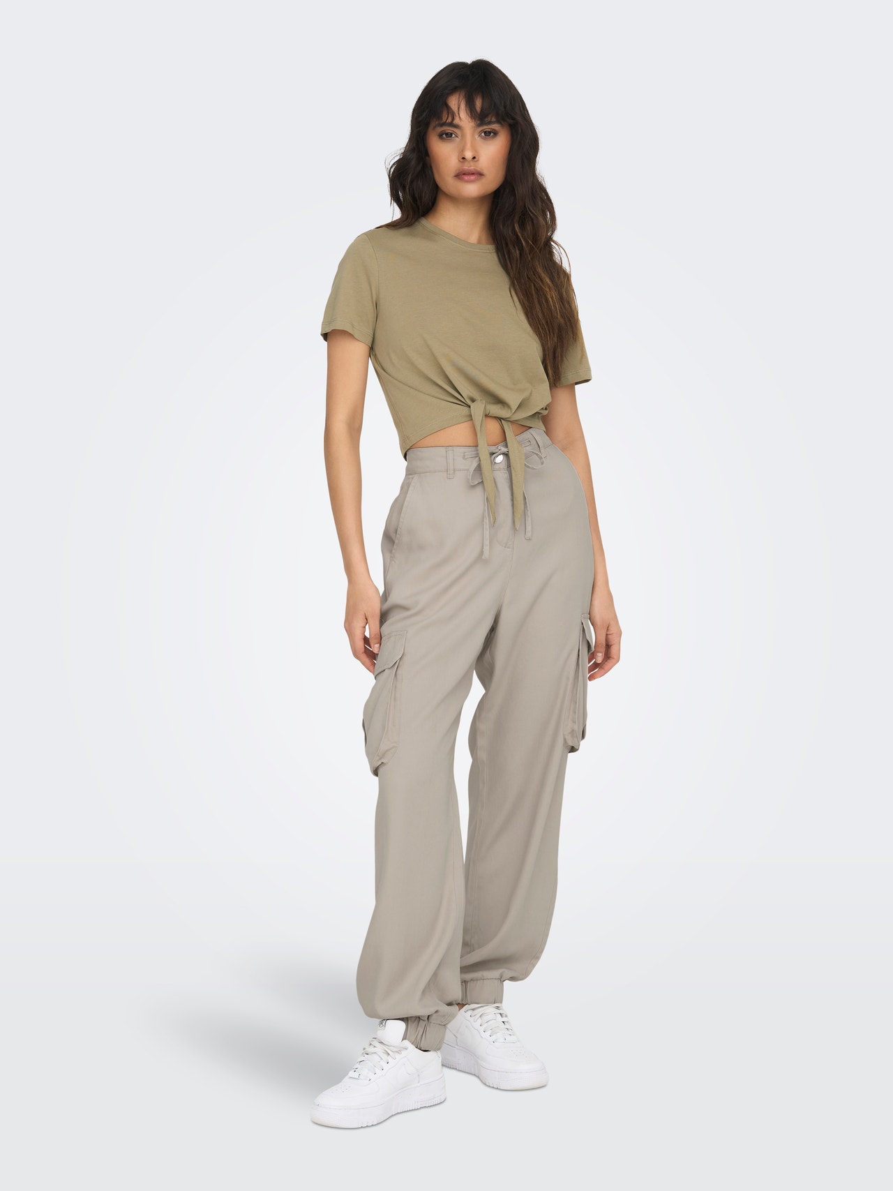 Cargo Fit Mid waist Fitted hems Track Pants, Light Grey