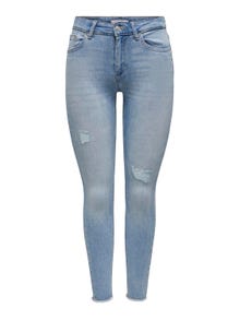 ONLY onlblush mid waist skinny raw Jeans -Light Medium Blue Denim - 15282346