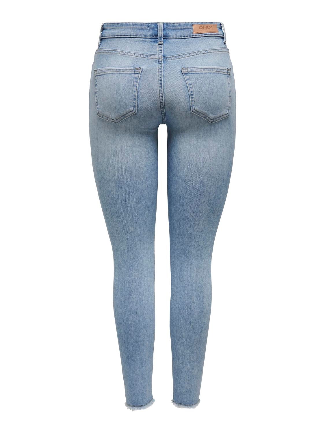 ONLY onlblush mid waist skinny raw Jeans -Light Medium Blue Denim - 15282346