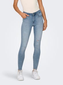 ONLY onlblush mid waist skinny raw destroyed jeans -Light Medium Blue Denim - 15282346