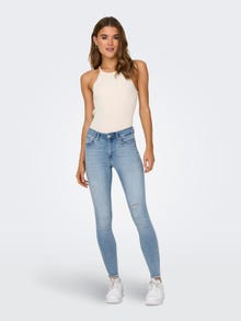 ONLY onlblush mid waist skinny raw destroyed jeans -Light Medium Blue Denim - 15282346