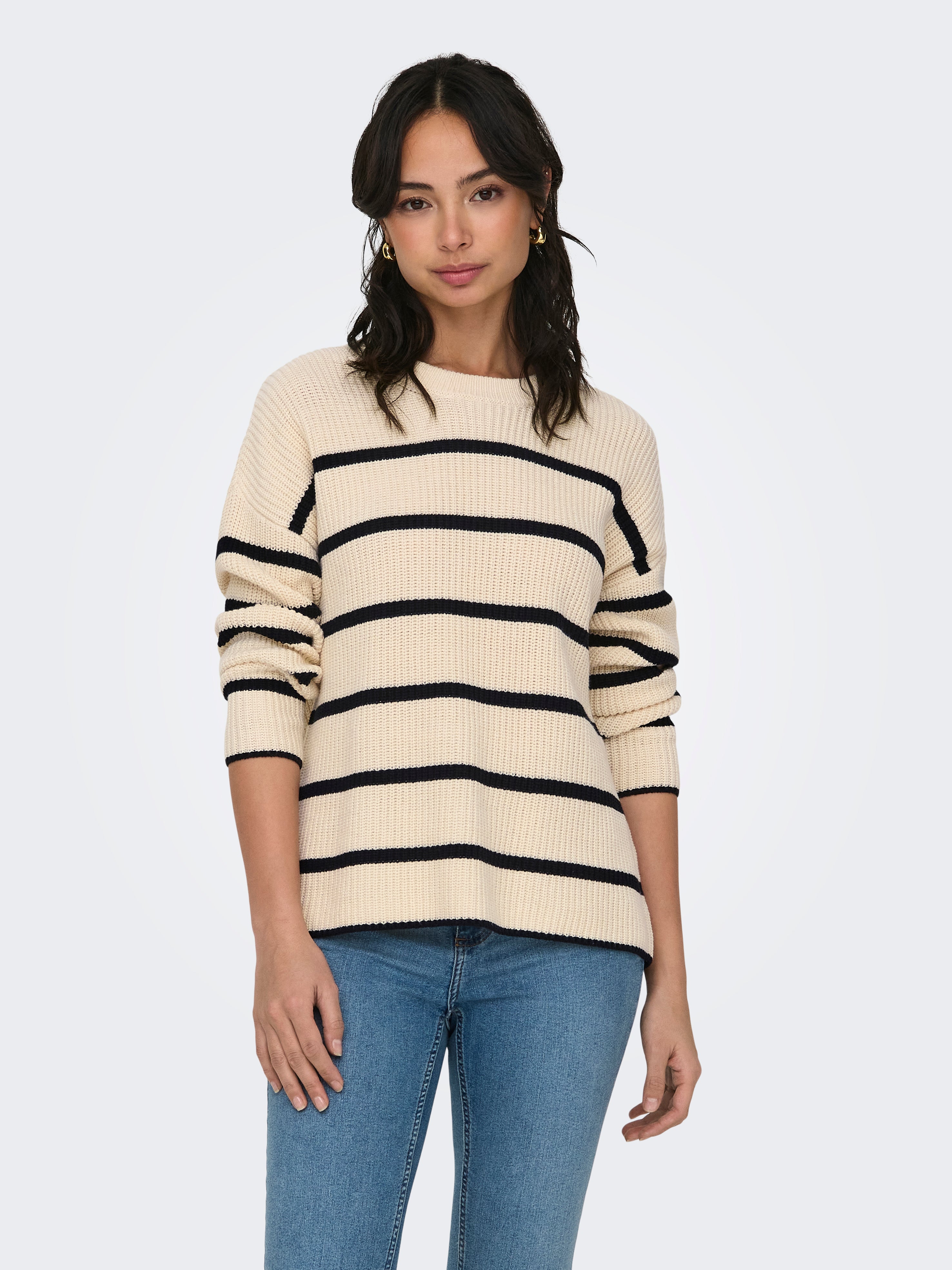 Striped knitted pullover | Light Grey | ONLY®