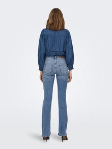 ONLY Jeans Flared Fit Taille haute Ourlet fendu -Light Medium Blue Denim - 15282429