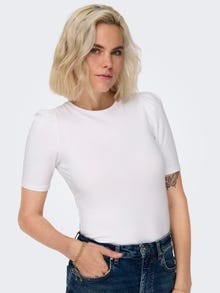 ONLY Regular Fit Round Neck Puff sleeves Top -White - 15282484