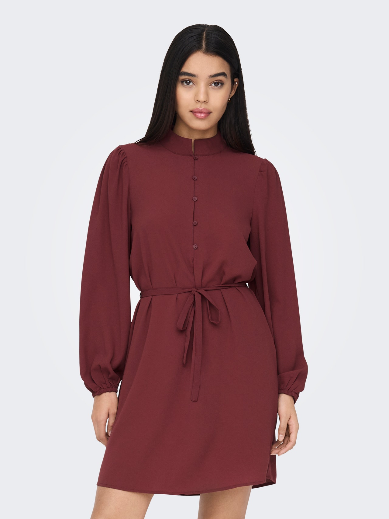 ONLY Långärmad Skjortklänning -Oxblood Red - 15282546
