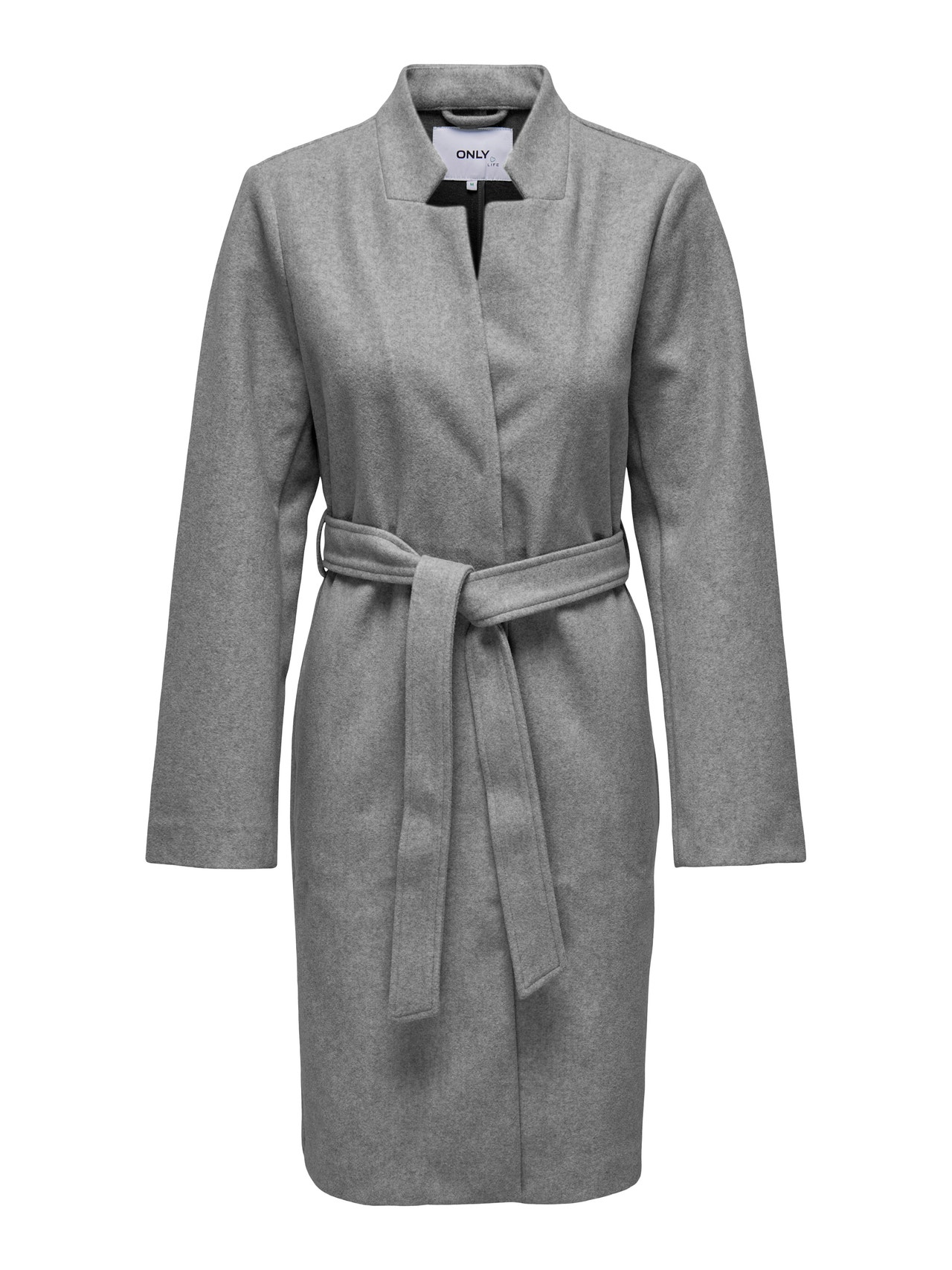 ONLY Tie belt coat -Medium Grey Melange - 15282569
