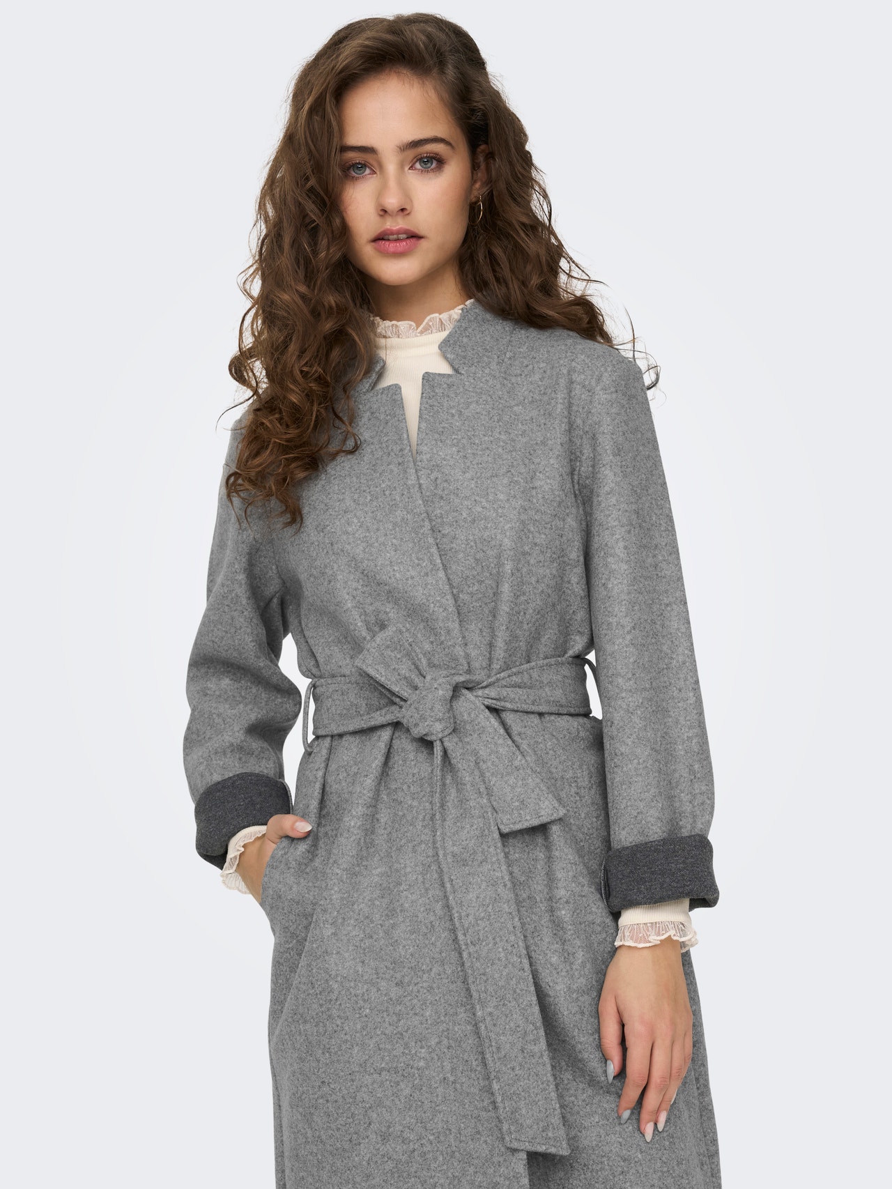 ONLY Spread collar Coat -Medium Grey Melange - 15282569