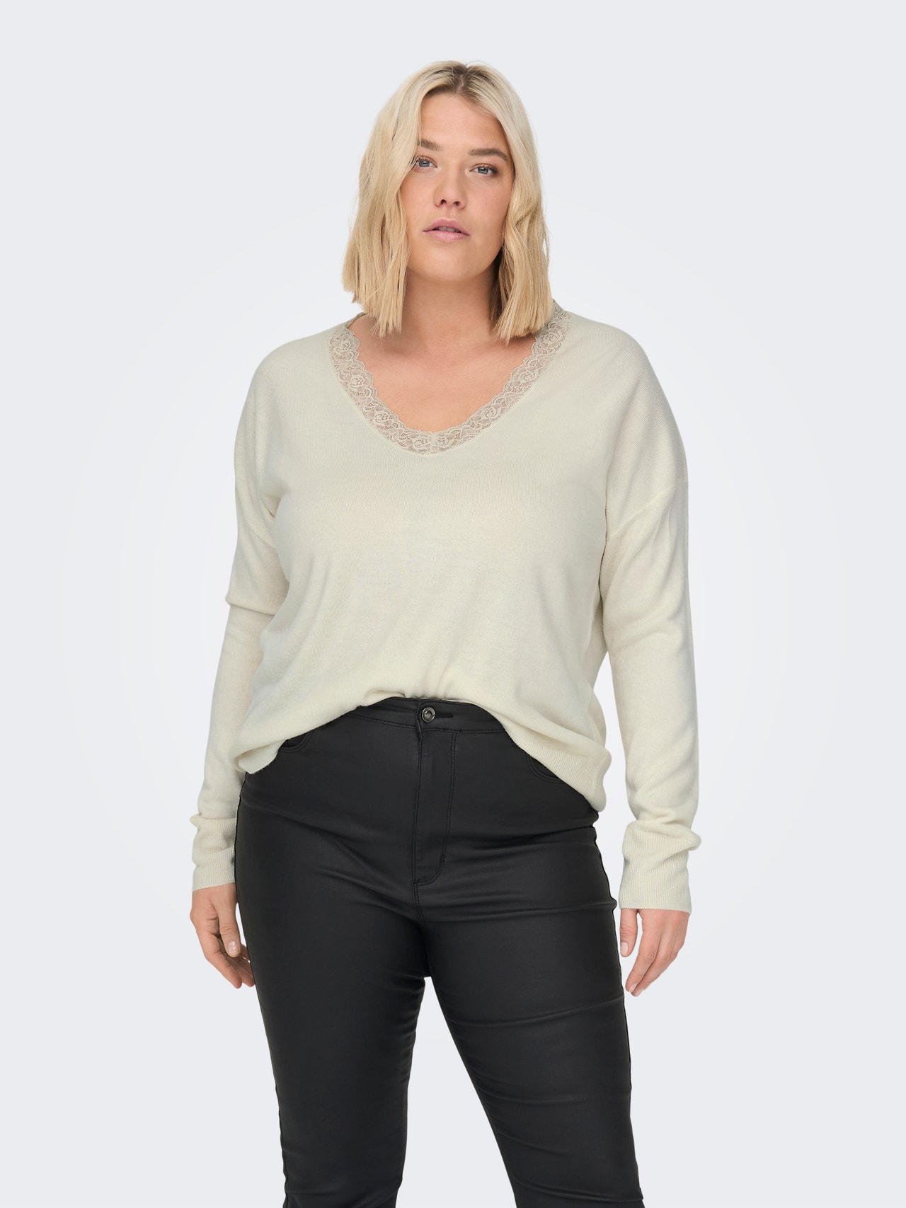 ONLY Curvy V-neck Knitted Pullover -Pumice Stone - 15282843