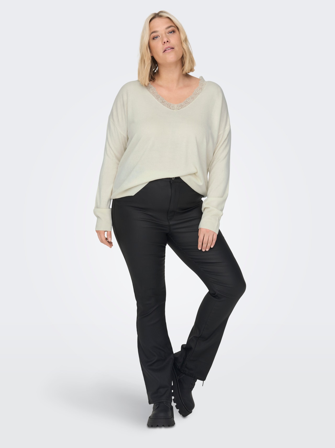 ONLY Curvy V-neck Knitted Pullover -Pumice Stone - 15282843