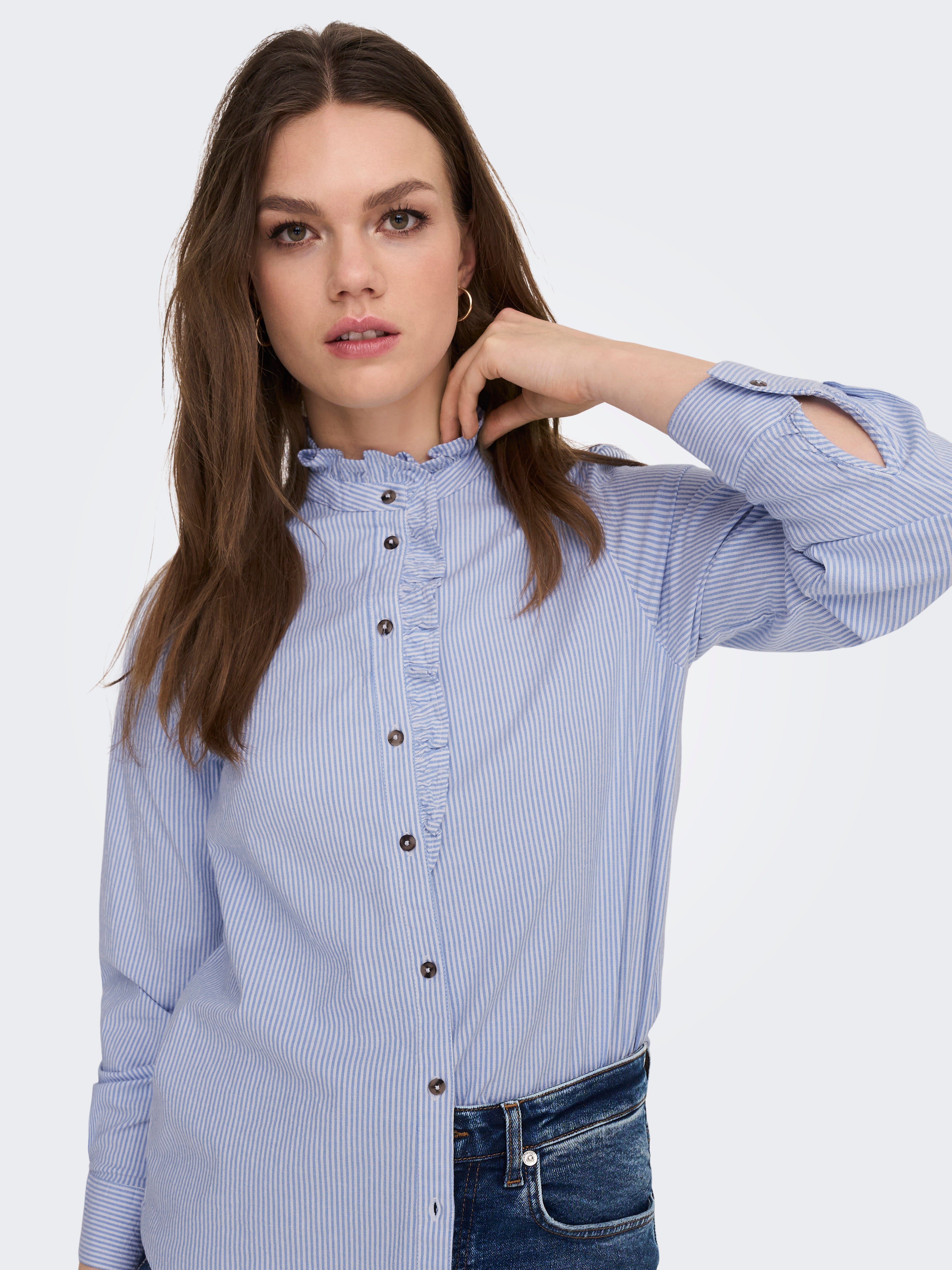 women's banded collar shirt