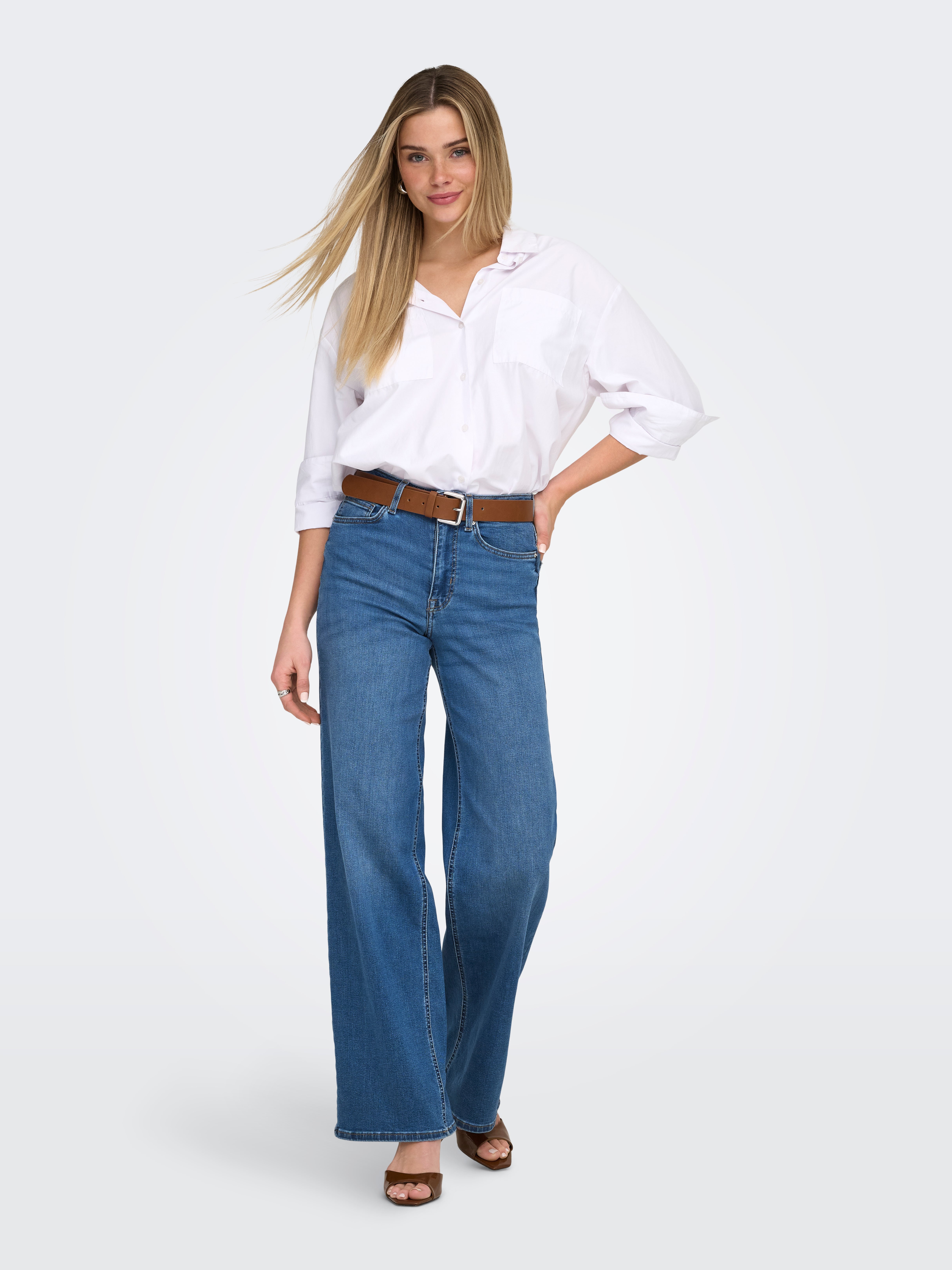 ONLMADISON Hohe Taille Weiter Beinschnitt Jeans | Mittelblau | ONLY®