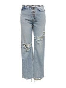 ONLY Jeans Wide Leg Fit Vita alta Orlo destroyed -Medium Blue Denim - 15283250