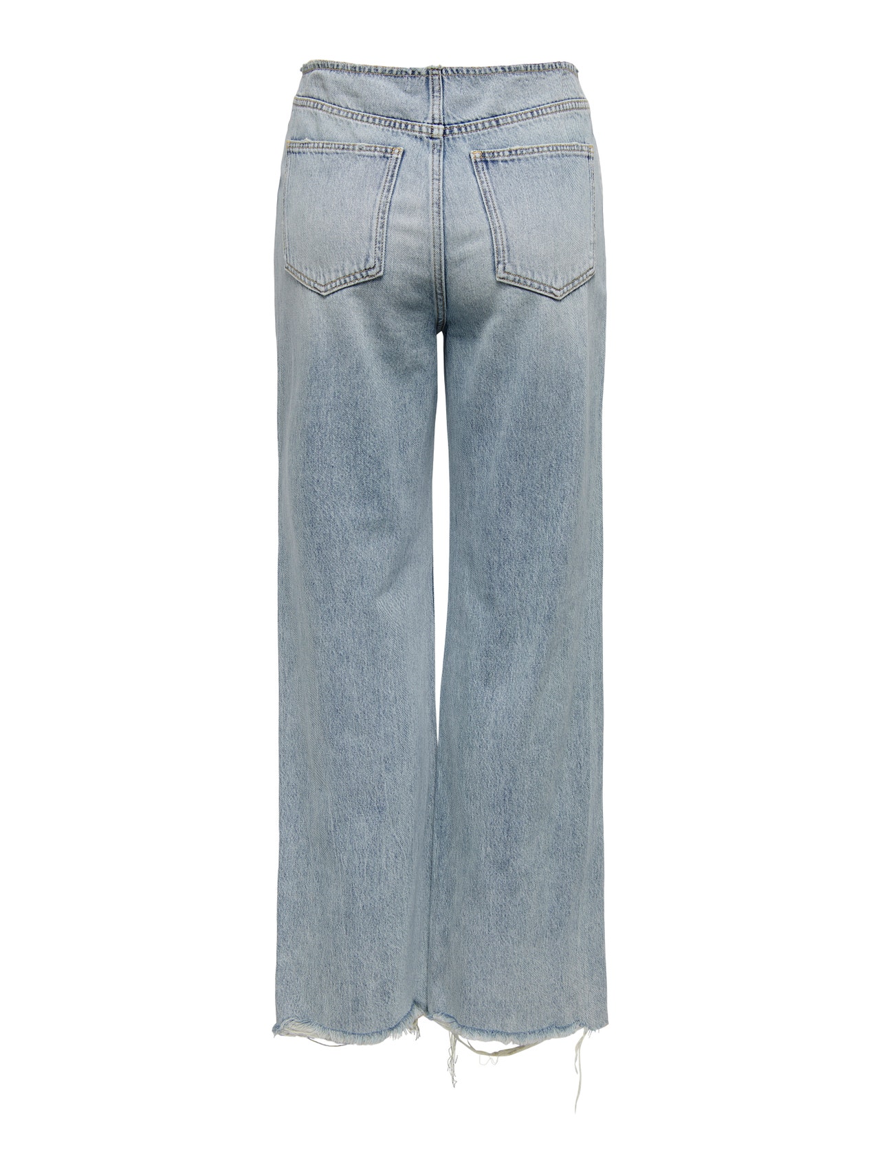 ONLY Jeans Wide Leg Fit Vita alta Orlo destroyed -Medium Blue Denim - 15283250