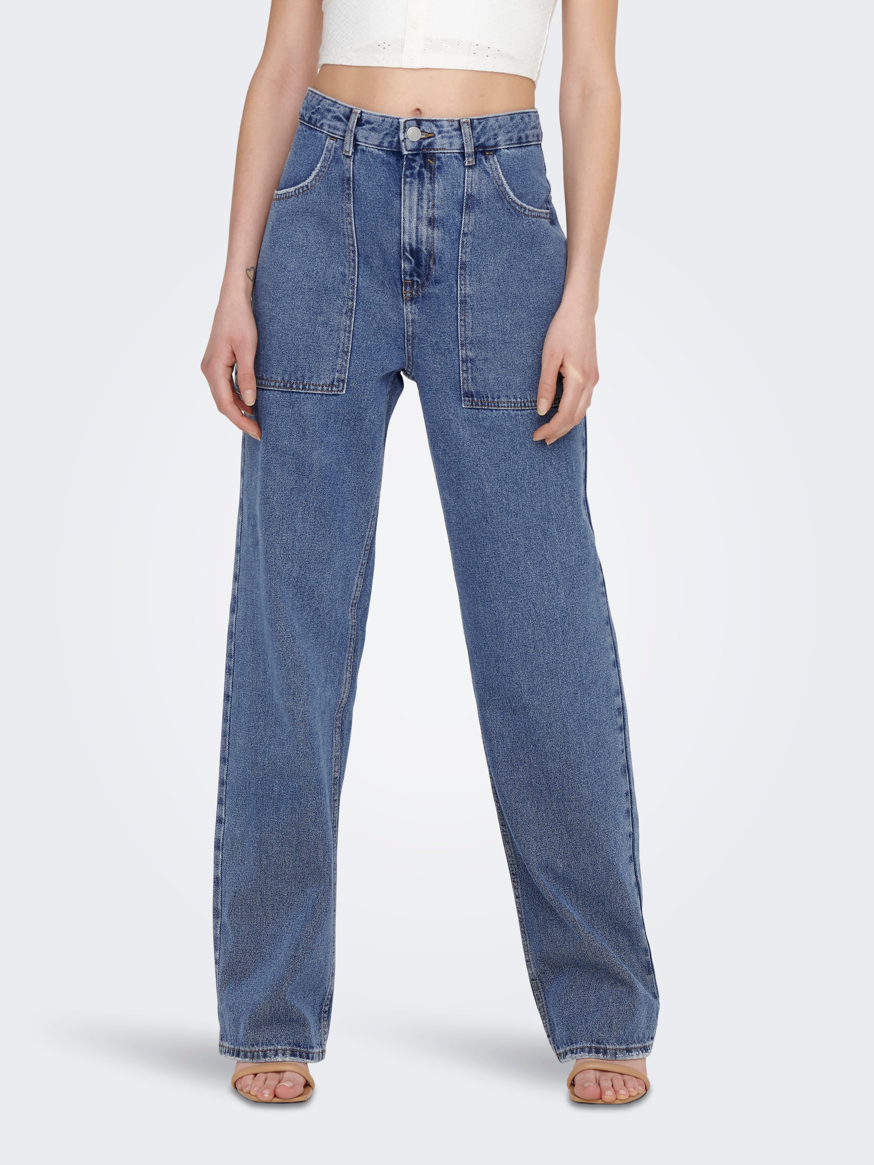 Onlkirsi Hohe Taille Weiter Beinschnitt Jeans