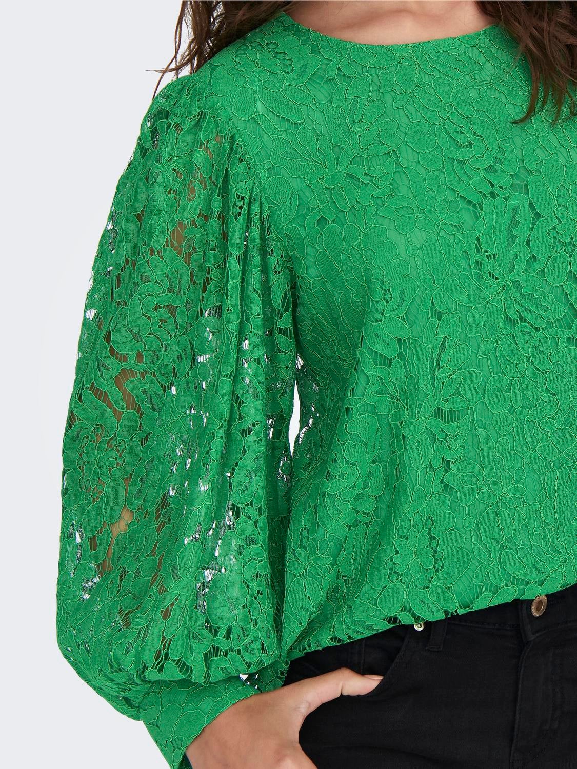 Green lace tops with sleeves sale