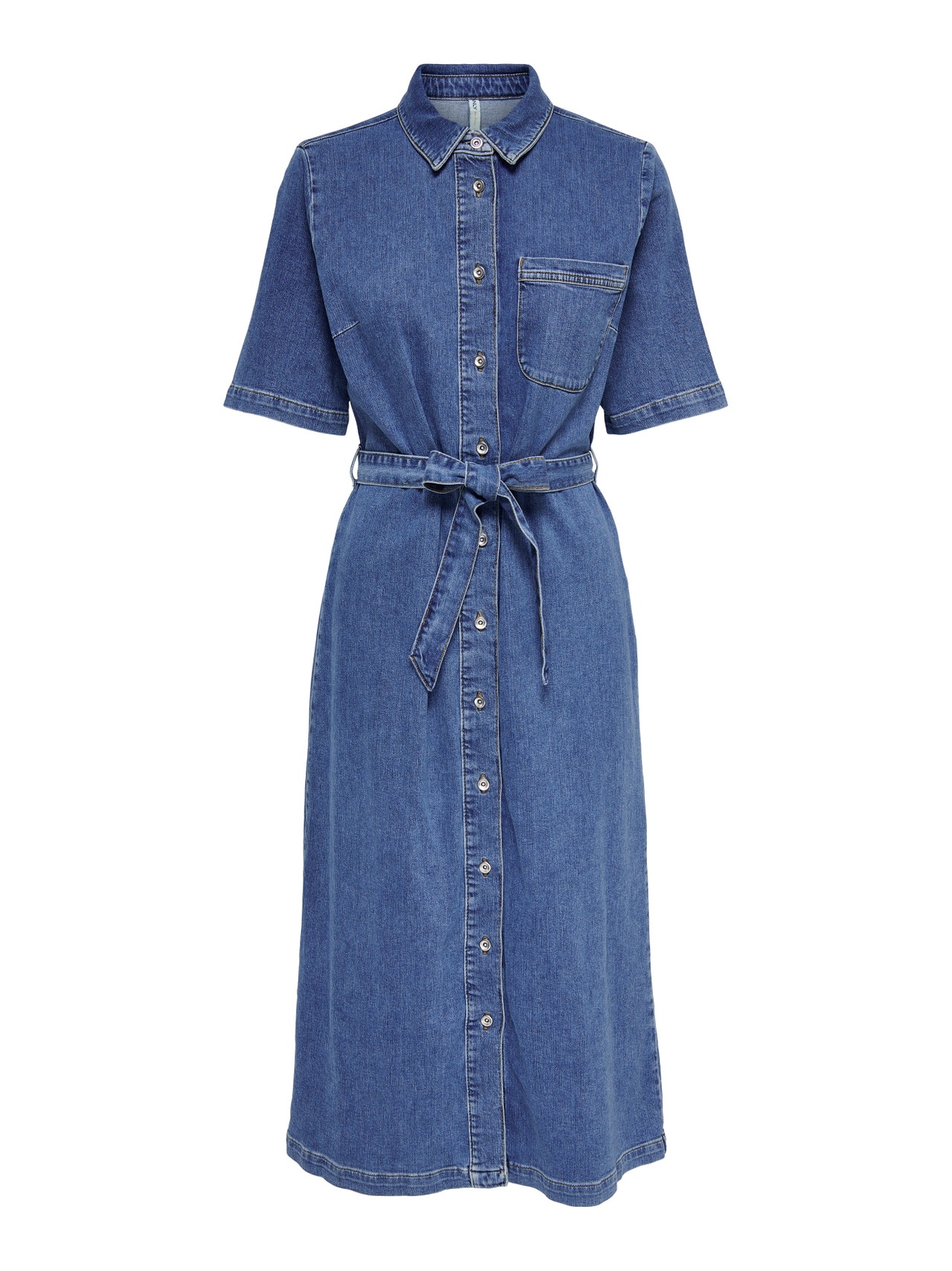 ONLY Locker geschnitten Rundhals Kurzes Kleid -Medium Blue Denim - 15283308