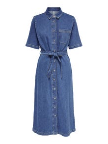 ONLY Midi denim dress with belt -Medium Blue Denim - 15283308