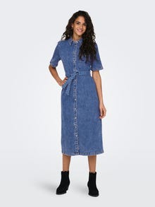 ONLY Midi denim kjole med bælte -Medium Blue Denim - 15283308