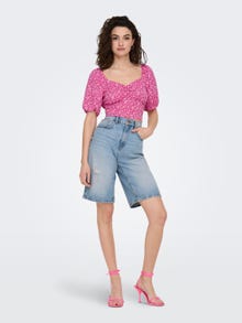 ONLY Cropped Top with Puff Sleeves -Very Berry - 15283645