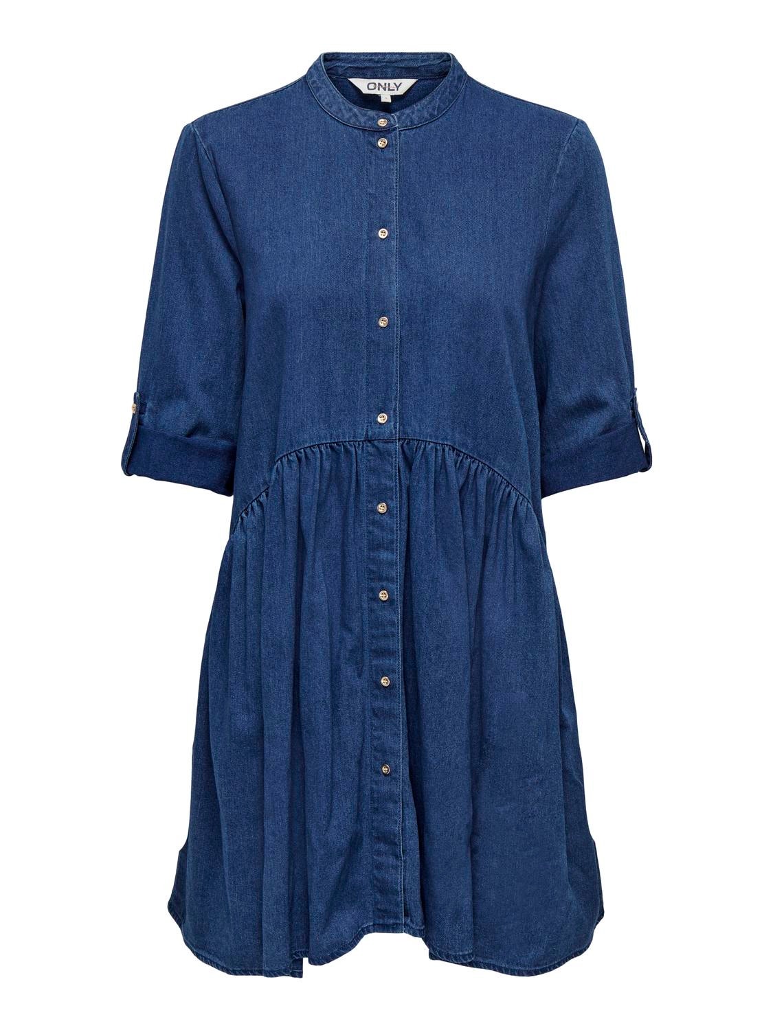 ONLY Mini o-hals denim kjole -Dark Blue Denim - 15283806