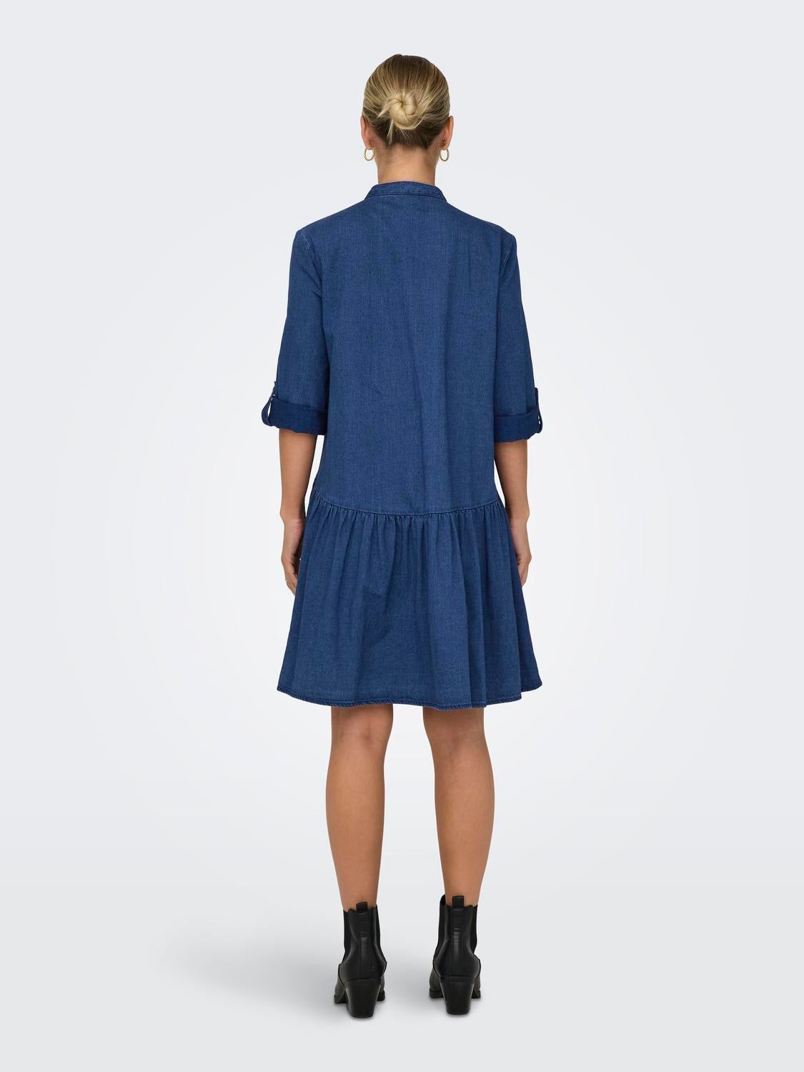 Mini o neck denim dress Dark Blue ONLY