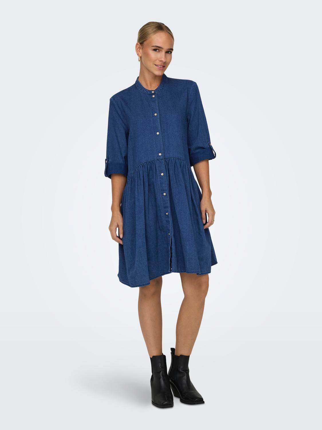 ONLY Locker geschnitten Rundhals Kurzes Kleid -Dark Blue Denim - 15283806