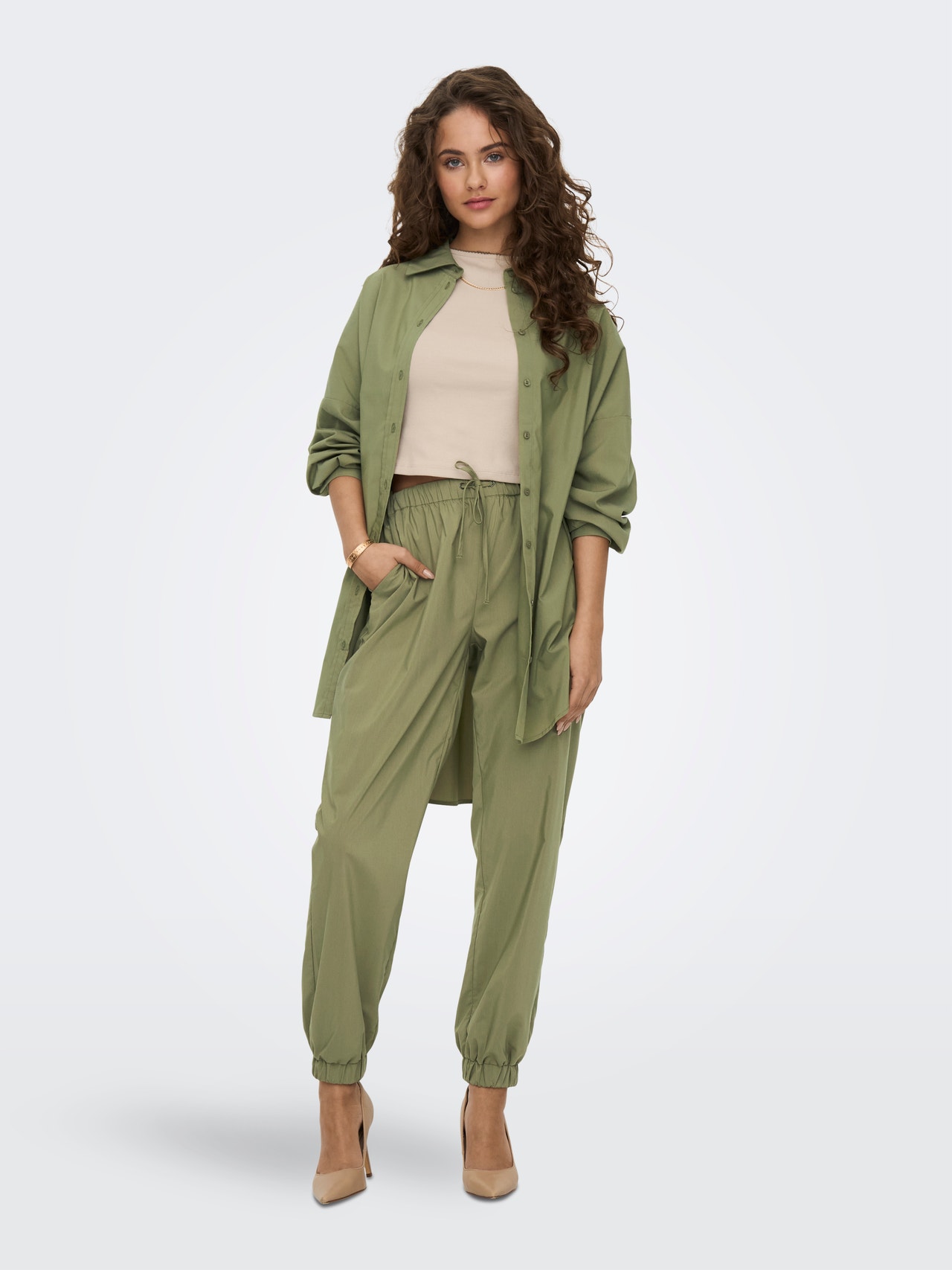 ONLY Loose Fit Mid waist Elasticated hems Track Pants -Aloe - 15284001