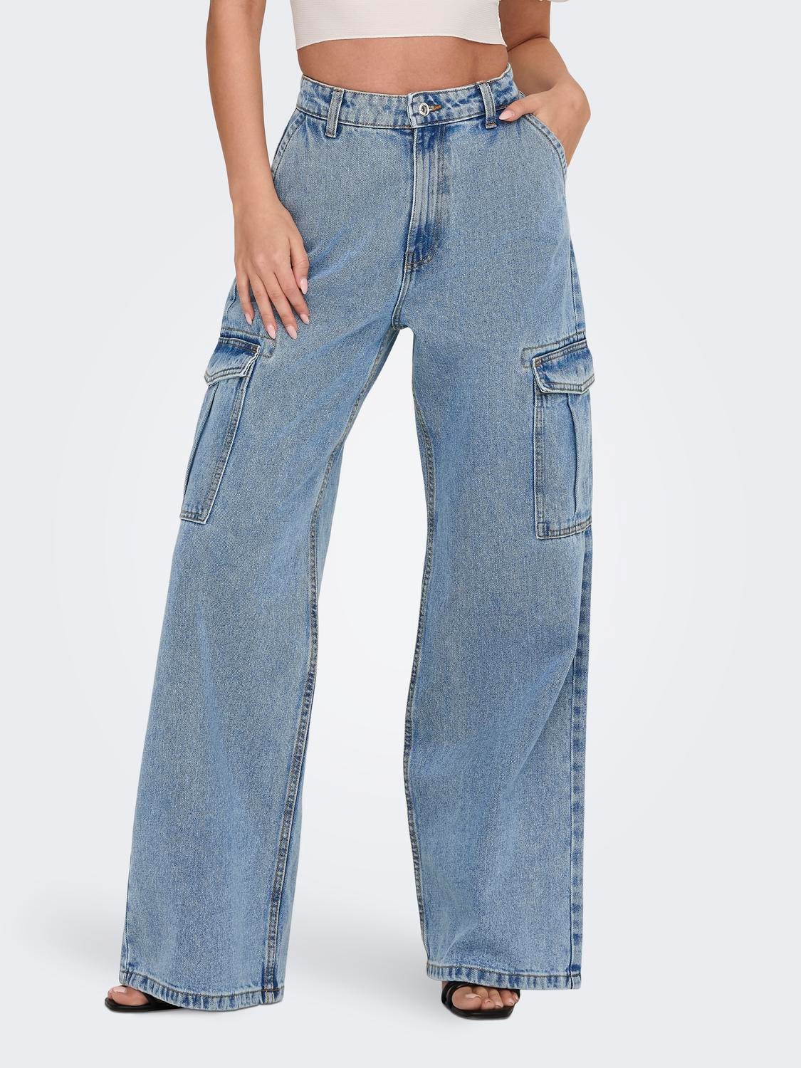 ONLY Jeans Wide Leg Fit Taille haute -Dark Blue Denim - 15284024