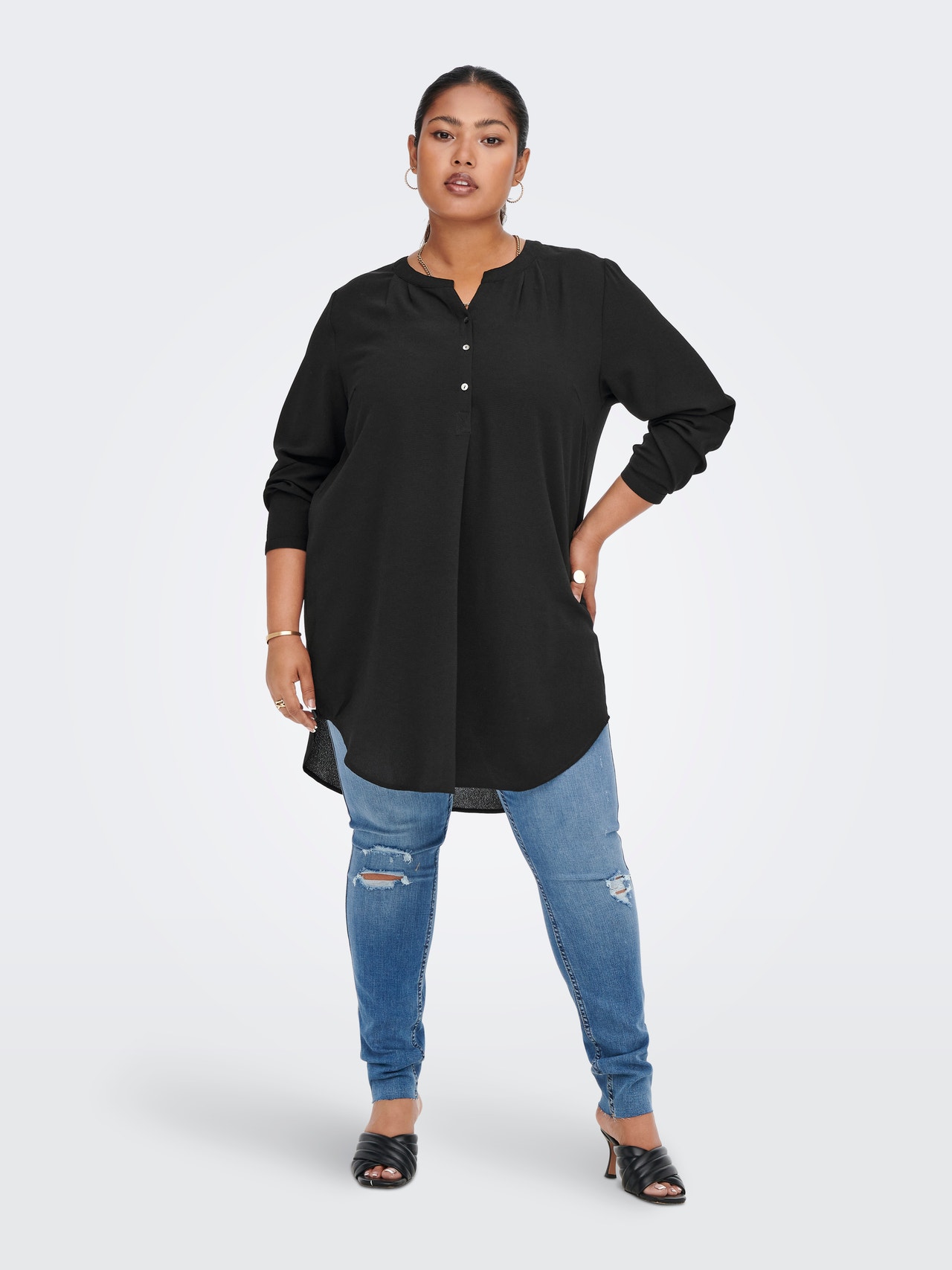 ONLY Curvy tunika skjorte -Black - 15284064