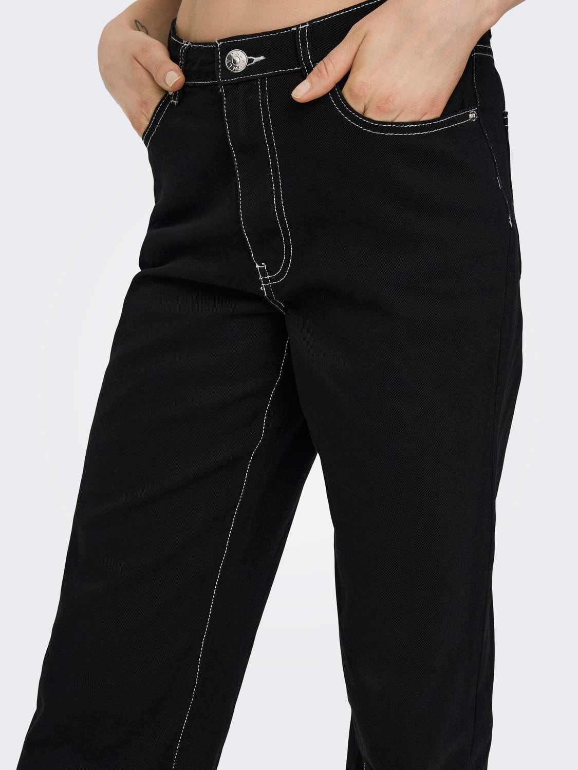 ONLY Vide bukser med høj talje -Black - 15284290