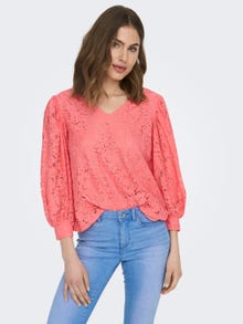 ONLY Regular Fit V-Neck Volume sleeves Top -Georgia Peach - 15284299