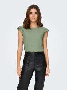 ONLY o-neck top with frills -Lily Pad - 15284301