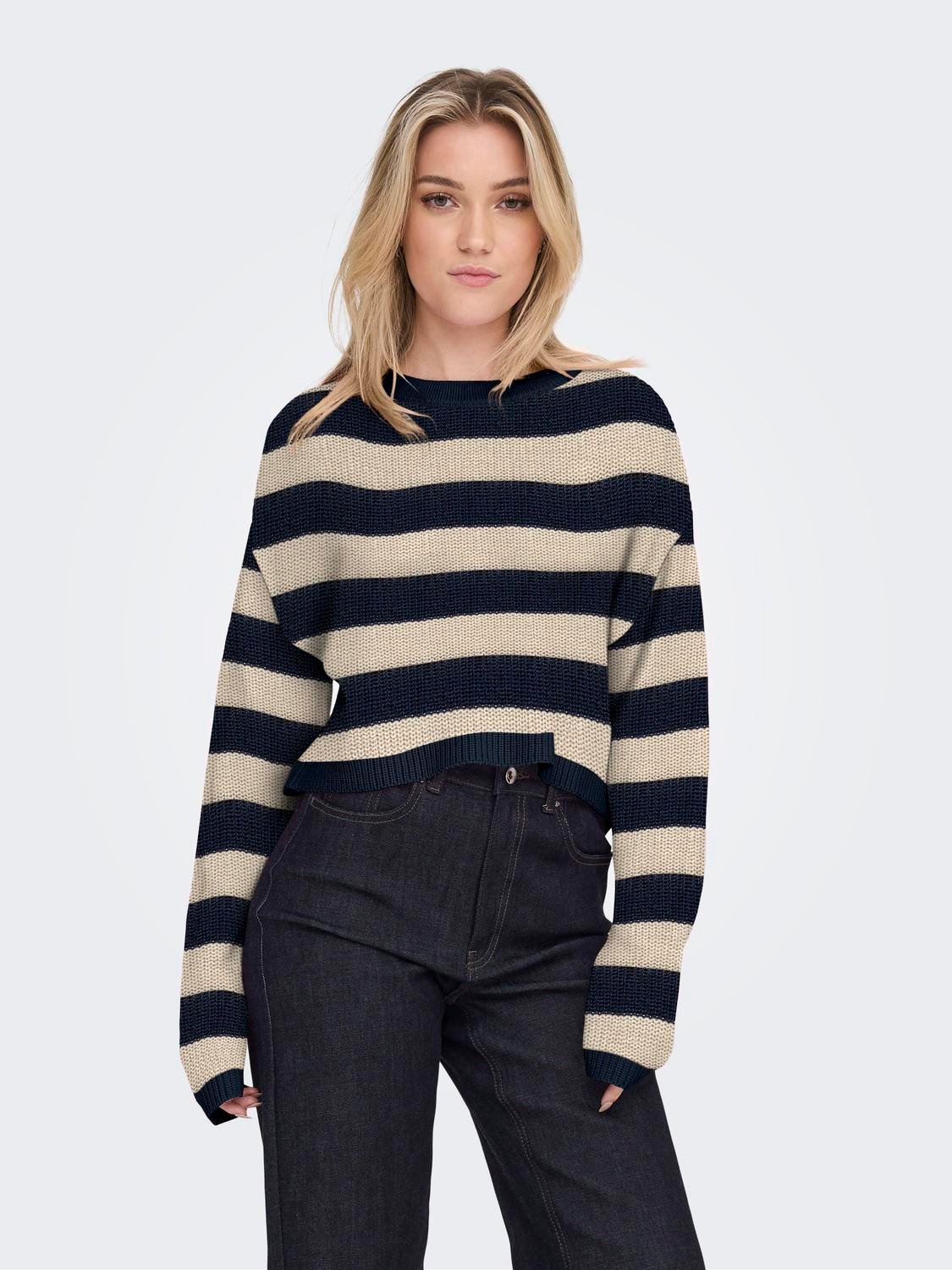 ONLY Cropped knitted pullover -Navy Blazer - 15284453