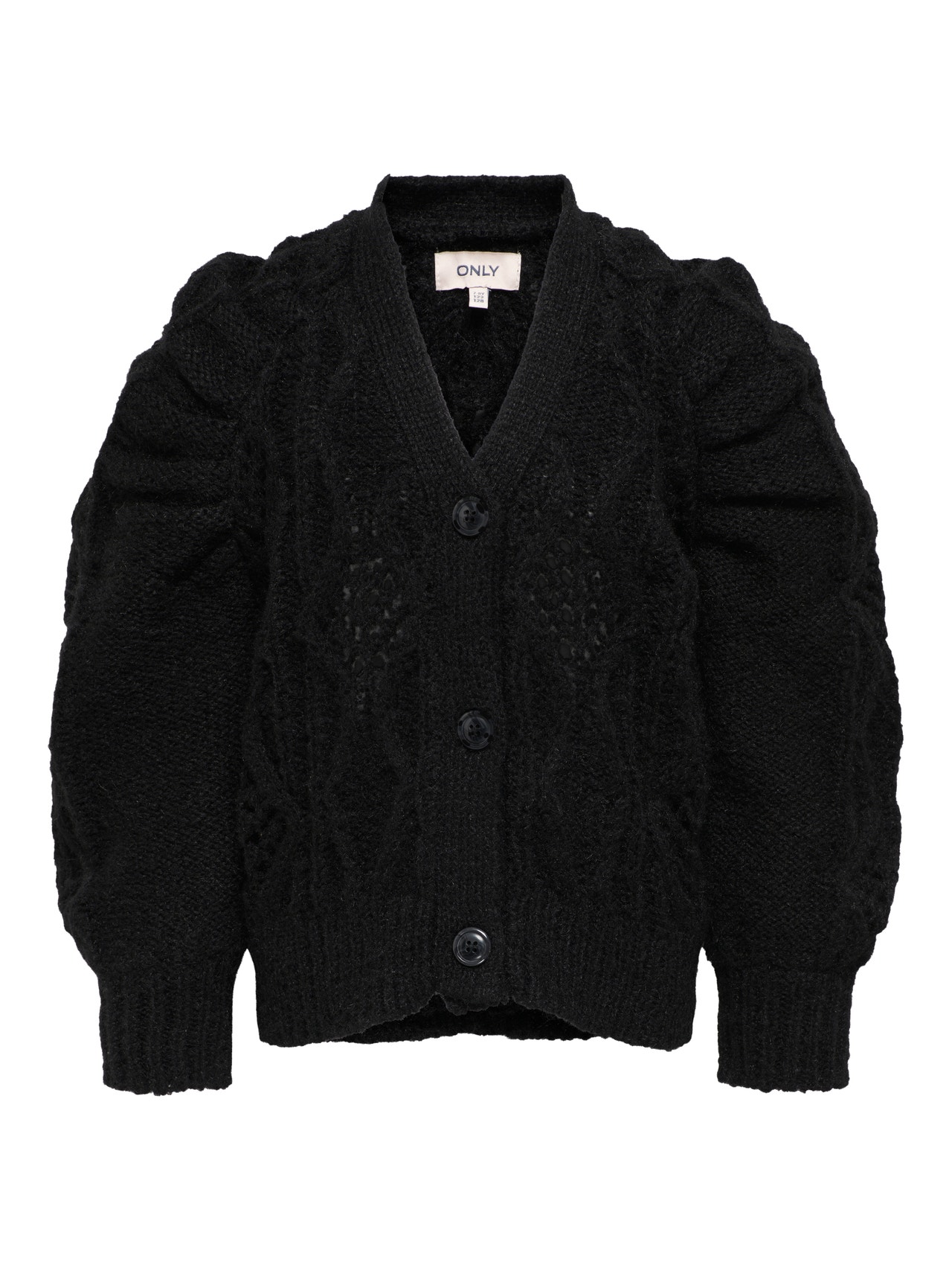 ONLY Regular Fit V-Neck High cuffs Balloon sleeves Knit Cardigan -Black - 15284531
