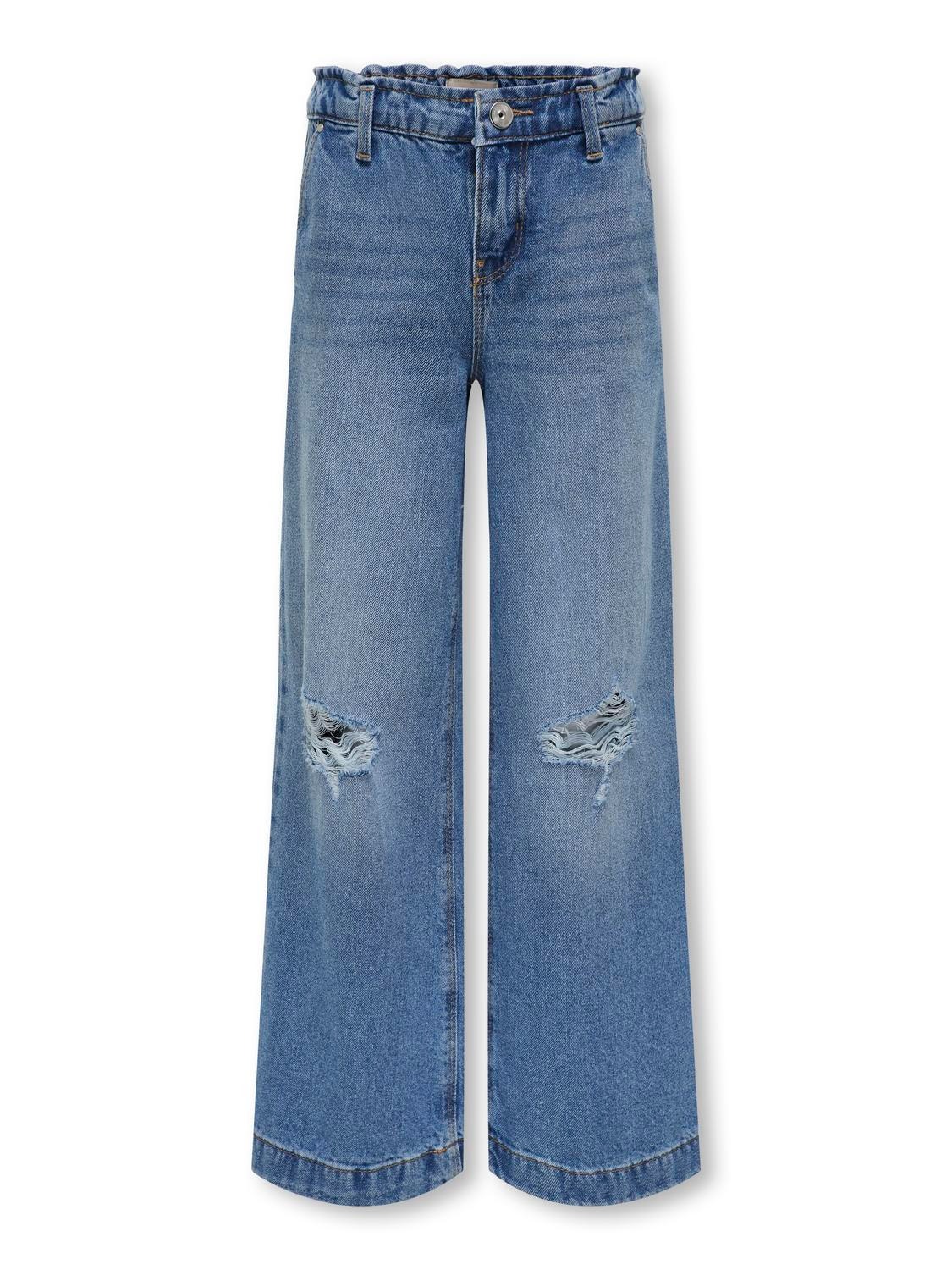 ONLY Wide Leg Fit Slitt kant Jeans -Light Blue Denim - 15285071