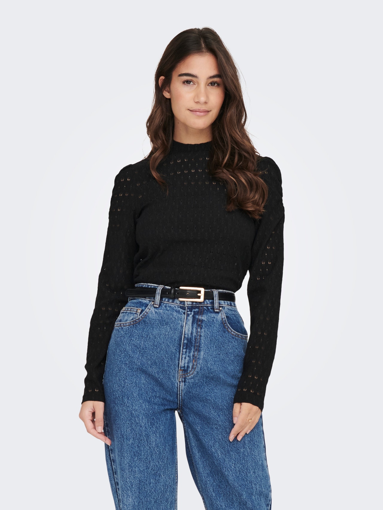 ONLY Regular Fit Round Neck Puff sleeves Top -Black - 15285484