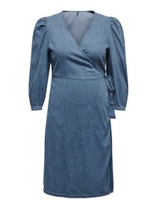 ONLY Slim fit V-Hals Korte jurk -Medium Blue Denim - 15285549