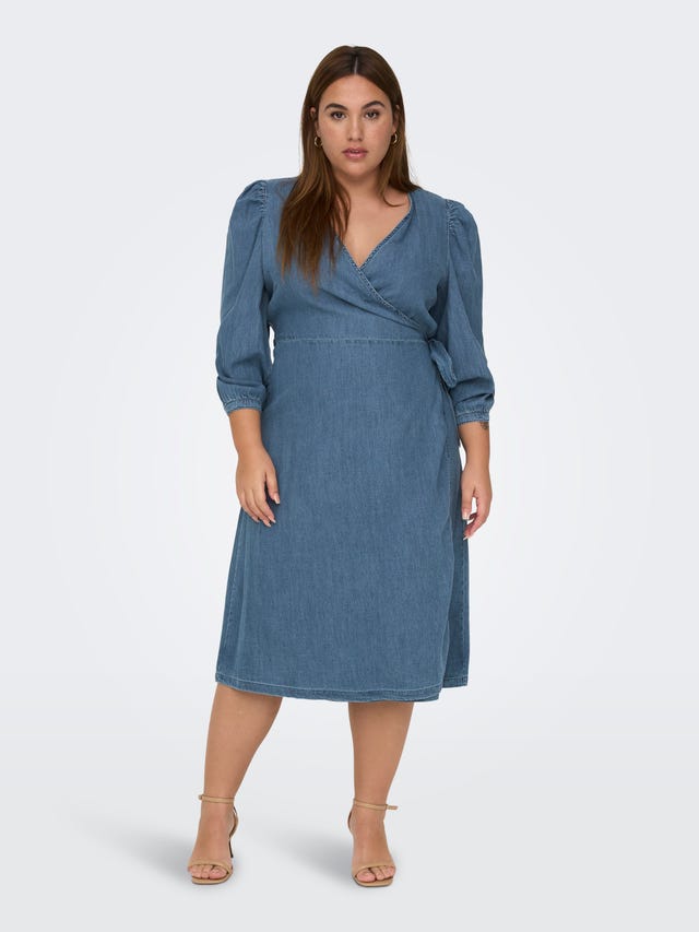 Only oversized denim mini shirt dress in mid blue
