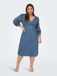 ONLY Curvy denim wrap midi dress -Medium Blue Denim - 15285549