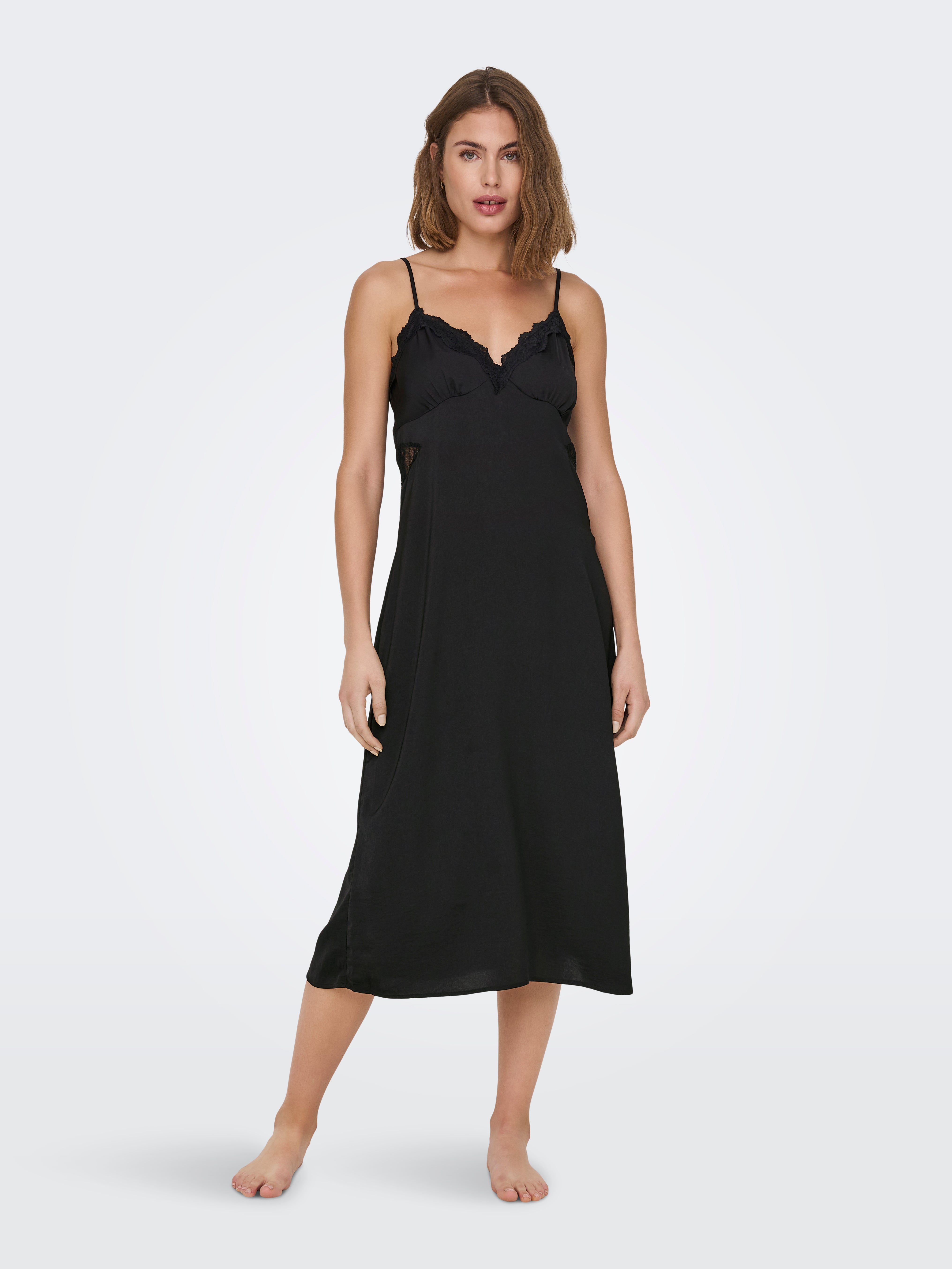 Long black satin clearance nightdress