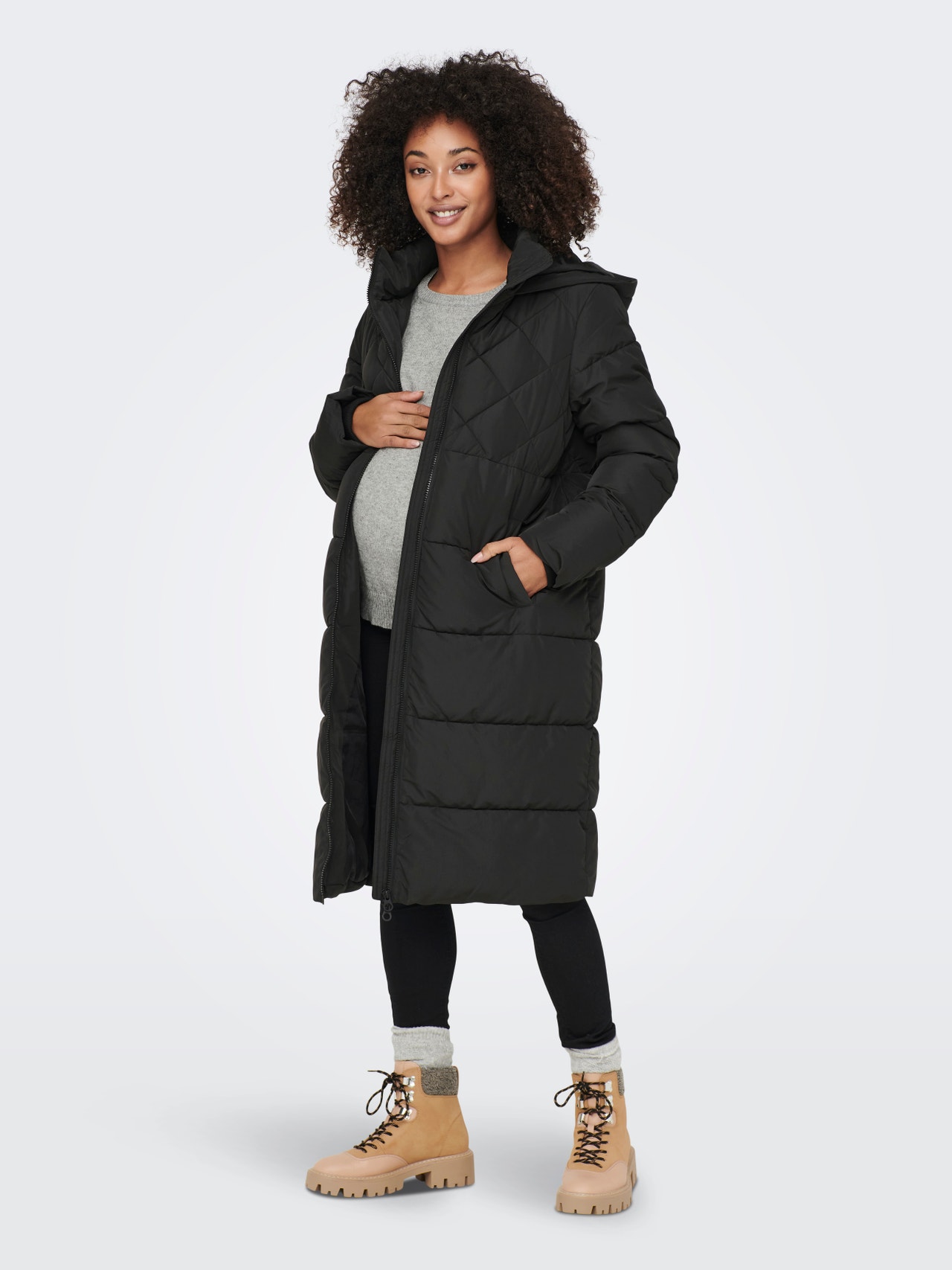 ONLY Mama quilted hood Coat -Black - 15285887