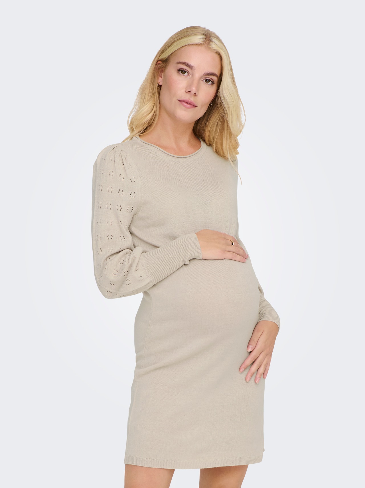 ONLY Komfort Fit Rundhals Maternity Langes Kleid -Pumice Stone - 15285982