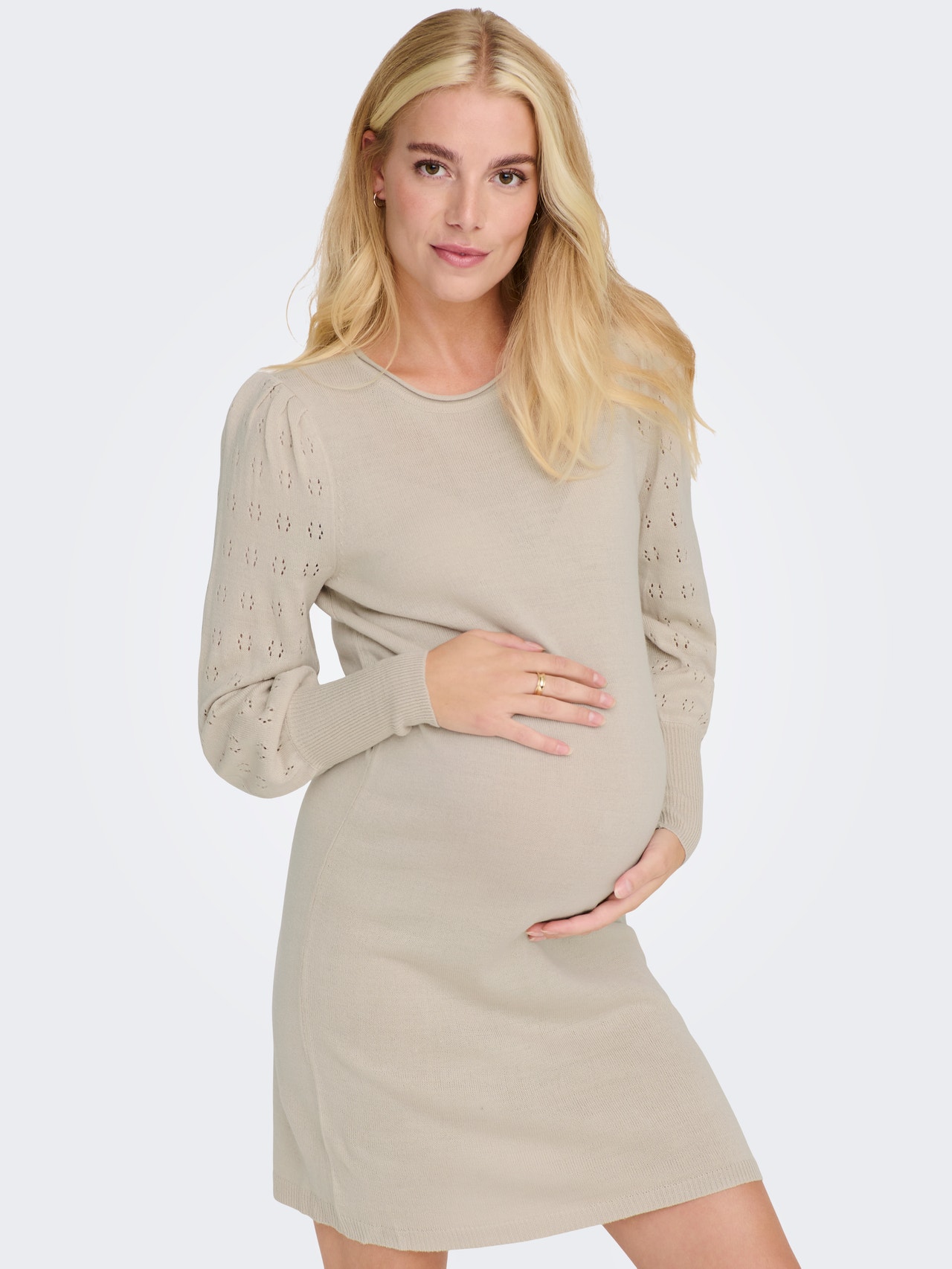 ONLY Comfort Fit O-Neck Maternity Long dress -Pumice Stone - 15285982