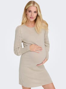ONLY Mama långärmad Stickad klänning -Pumice Stone - 15285982