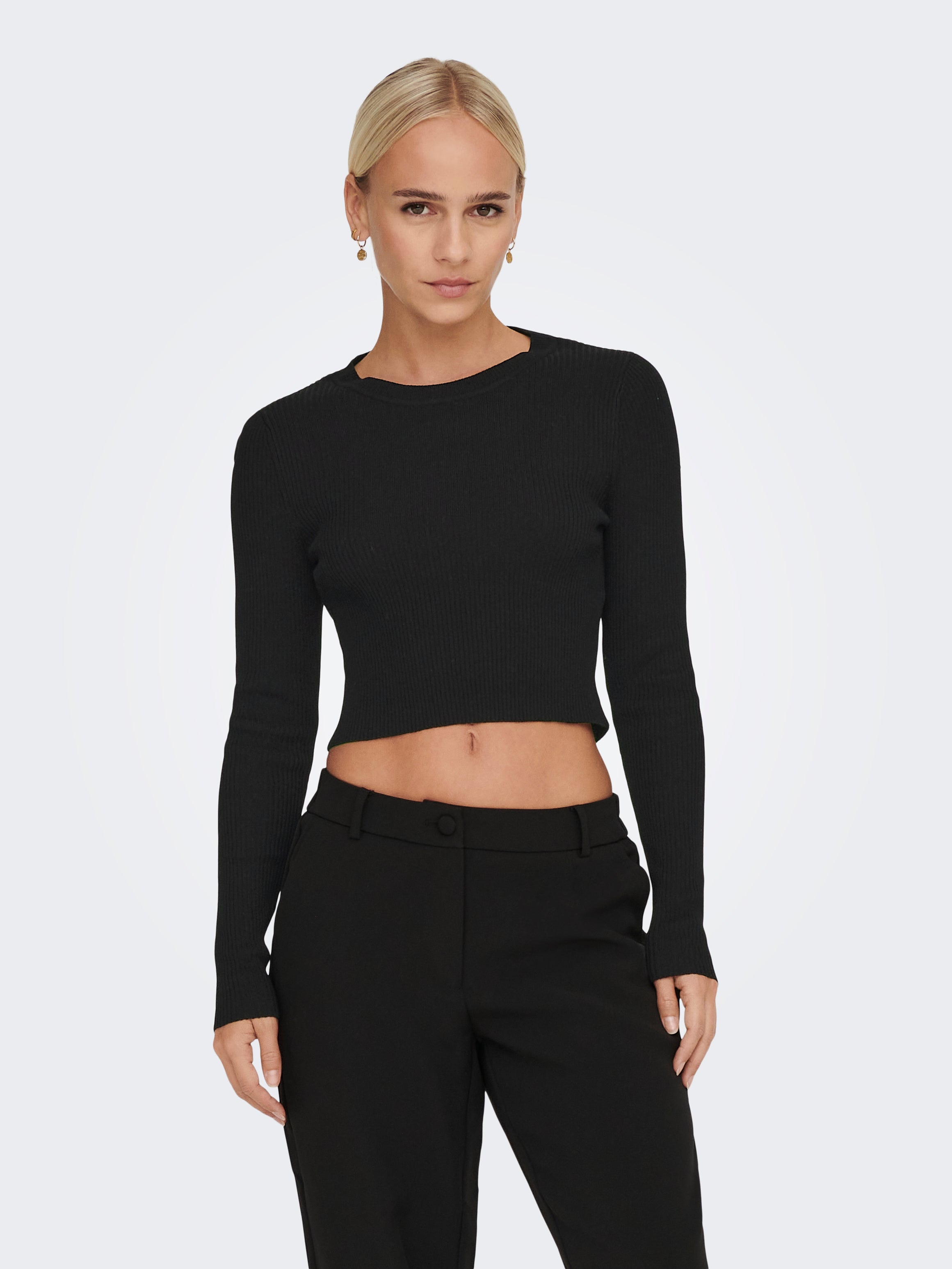 ONLY Black Ribbed Long Sleeve Crop Top